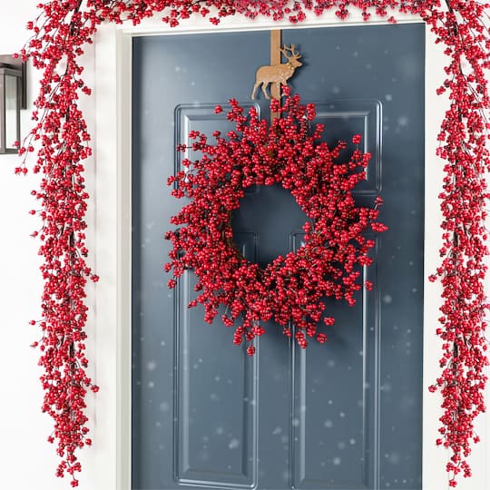 Glitzhome® 6ft. Christmas Red Berries Garland, Set of 2